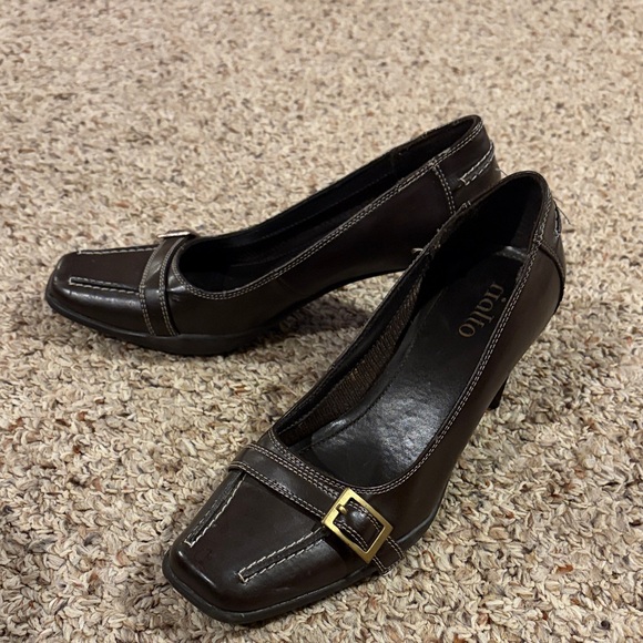 Rialto Women's Dark Brown Heels with Buckle Detail - Picture 2 of 5
